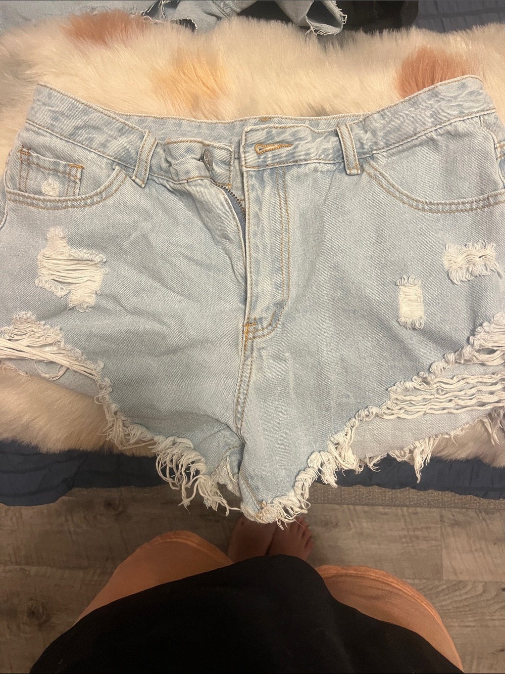 Light Wash Distressed Denim Shorts - Women's Casual Summer